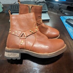 Danessa Studded Riding Booties, Brown Leather, Women's 7.5, NWOT
